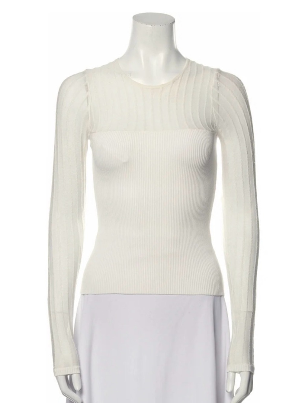 Ronny Kobo white Sheer Panel Knit Top